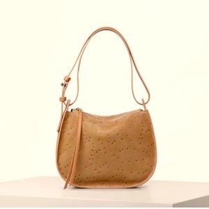 New All Saints Echo Star Embossed Brown Suede Shoulder Bag